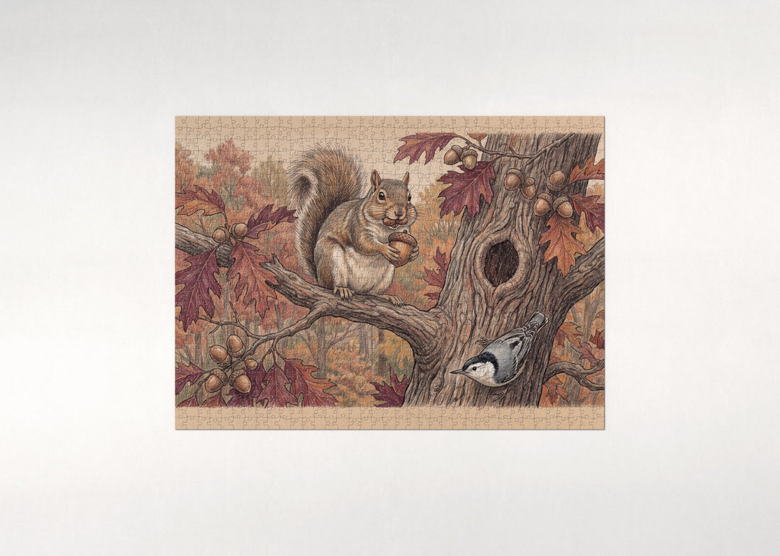 Squirrel Gathering Acorns in the Autumn Oak jigsaw puzzle - gift box