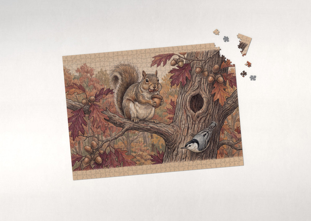 Squirrel Gathering Acorns in the Autumn Oak jigsaw puzzle - puzzle with loose pieces