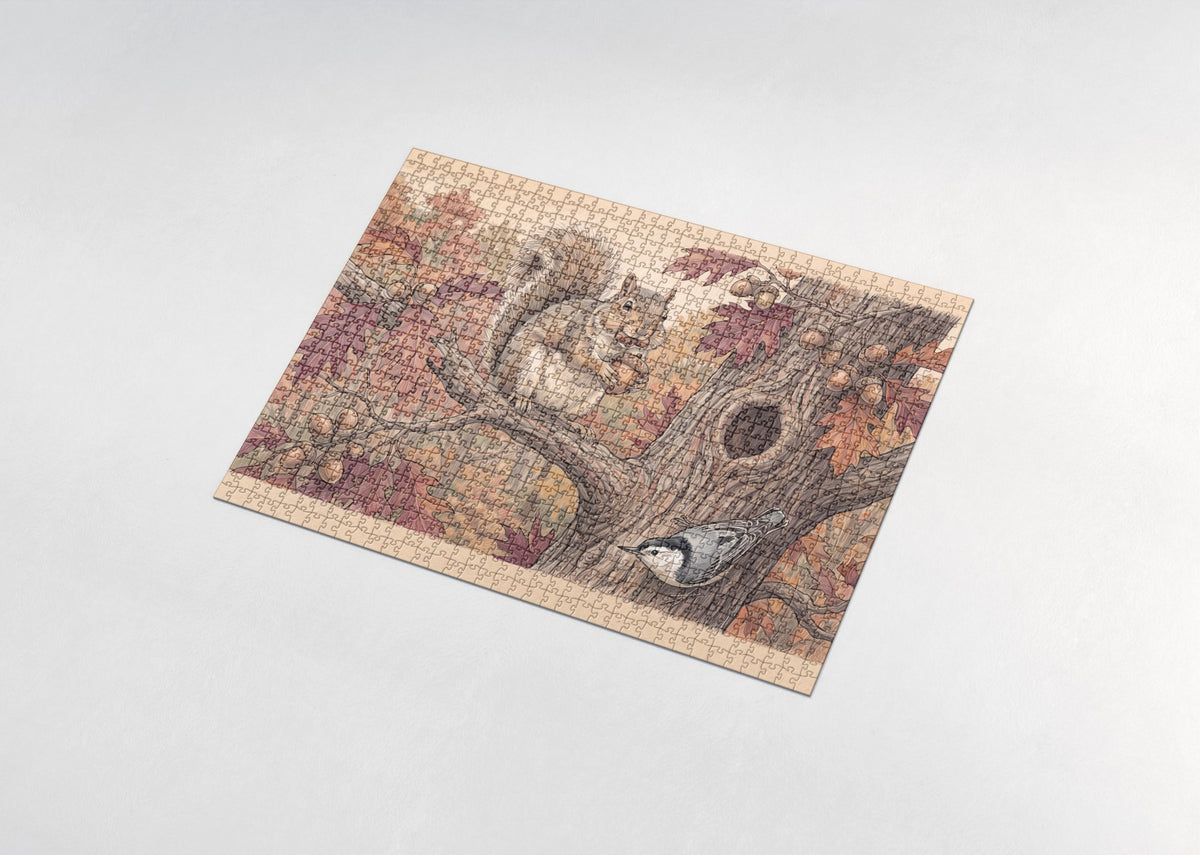 Squirrel Gathering Acorns in the Autumn Oak jigsaw puzzle - assembled puzzle