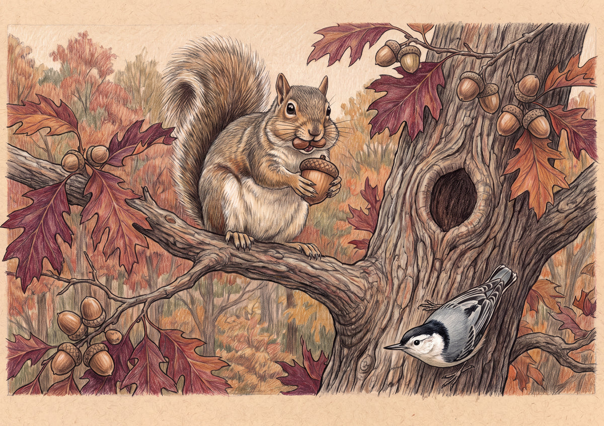 Squirrel Gathering Acorns in the Autumn Oak jigsaw puzzle