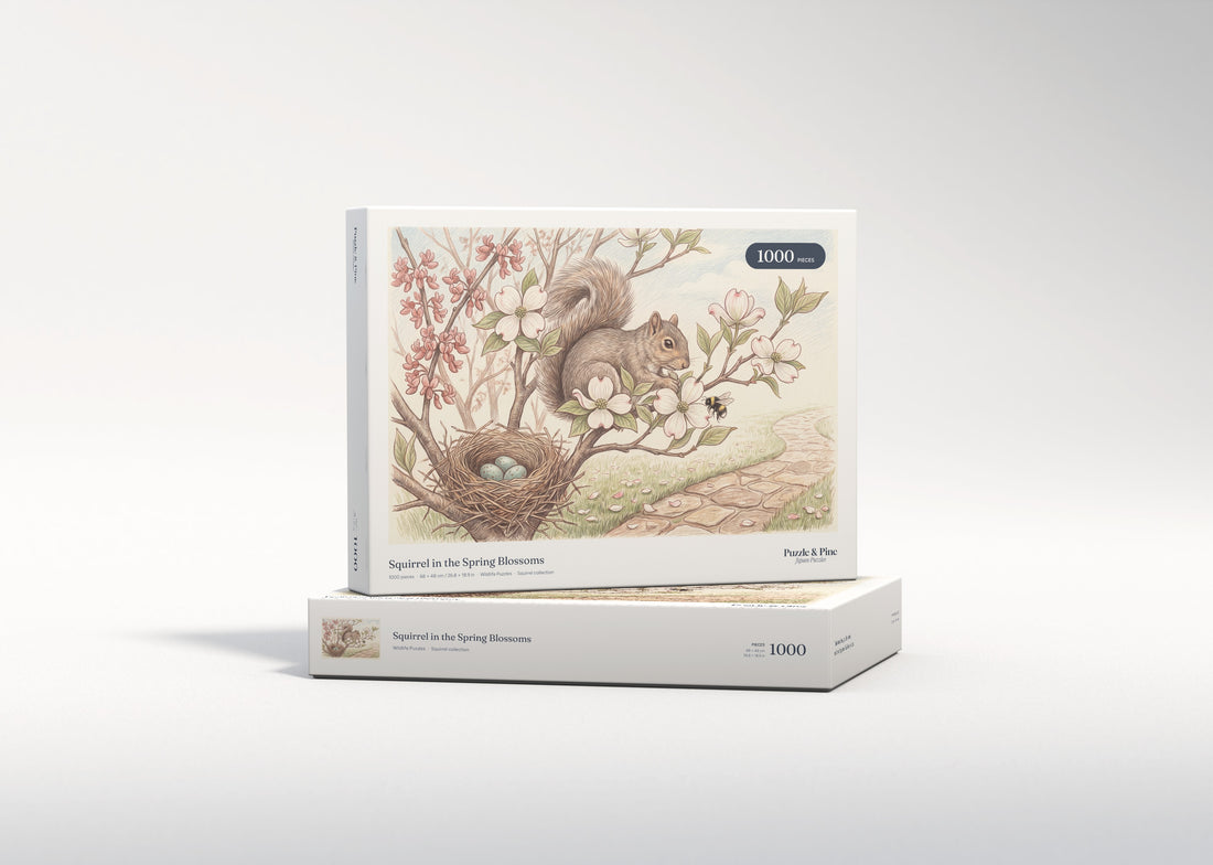 Squirrel in the Spring Blossoms jigsaw puzzle - gift box
