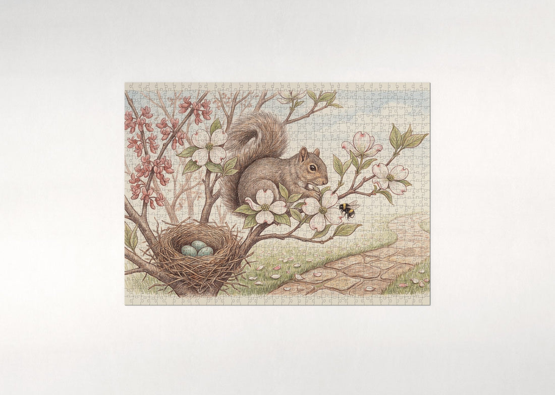 Squirrel in the Spring Blossoms jigsaw puzzle - gift box