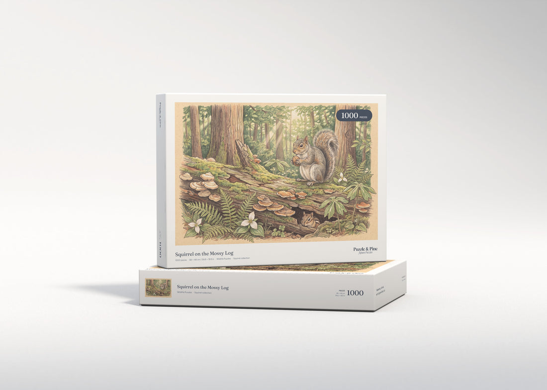 Squirrel on the Mossy Log jigsaw puzzle - gift box