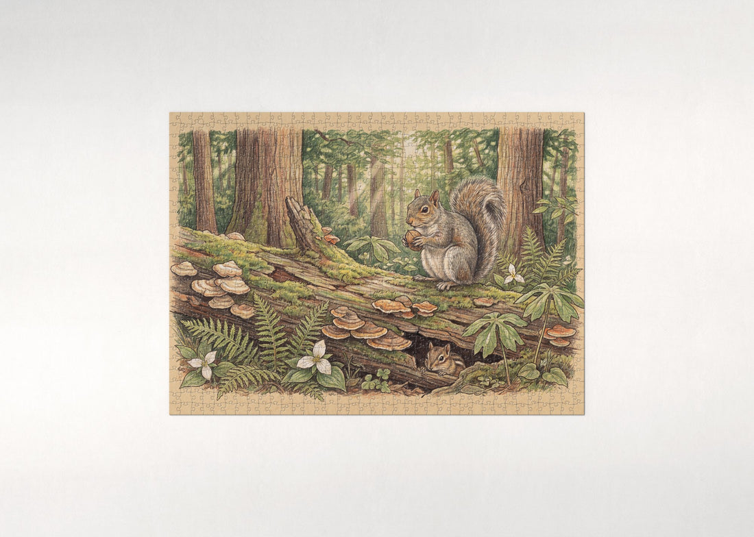 Squirrel on the Mossy Log jigsaw puzzle - gift box