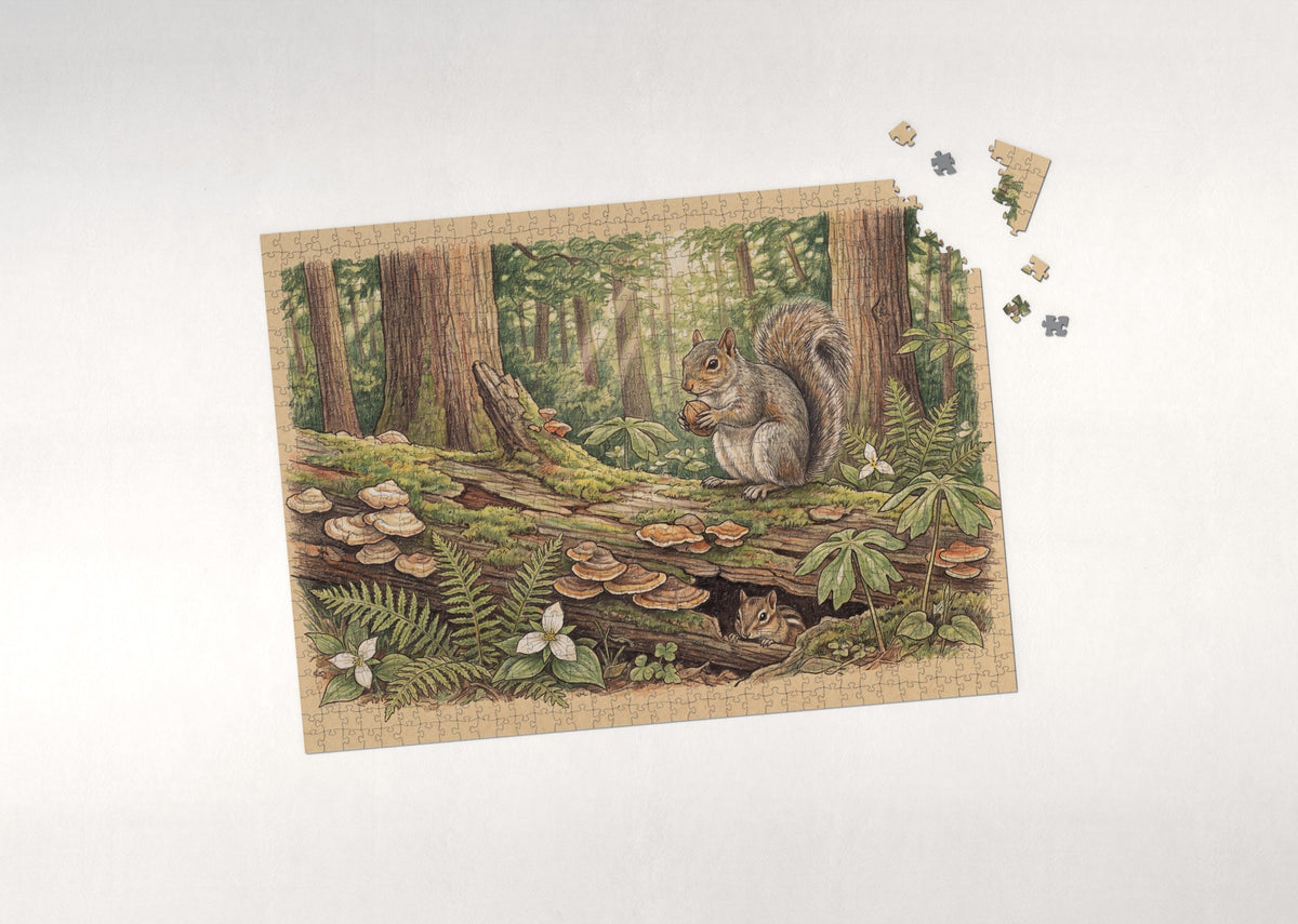 Squirrel on the Mossy Log jigsaw puzzle - puzzle with loose pieces