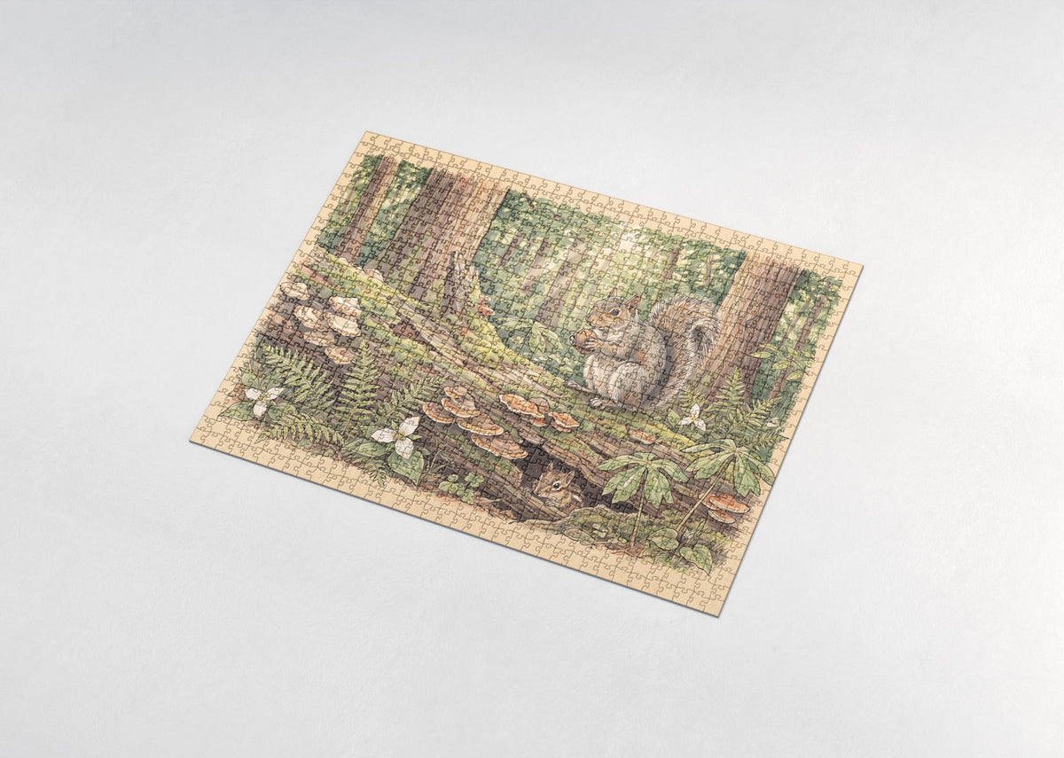 Squirrel on the Mossy Log jigsaw puzzle - assembled puzzle