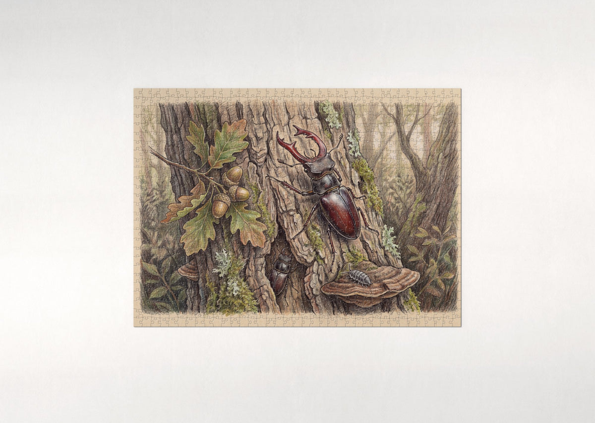 Stag Beetle on the Oak Bark jigsaw puzzle - flat puzzle