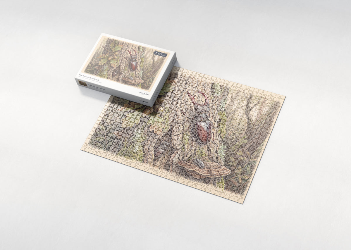 Stag Beetle on the Oak Bark jigsaw puzzle - box and puzzle
