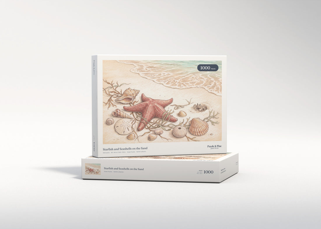 Starfish and Seashells on the Sand jigsaw puzzle - gift box