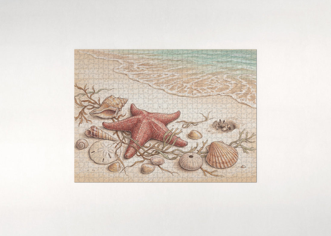 Starfish and Seashells on the Sand jigsaw puzzle - gift box
