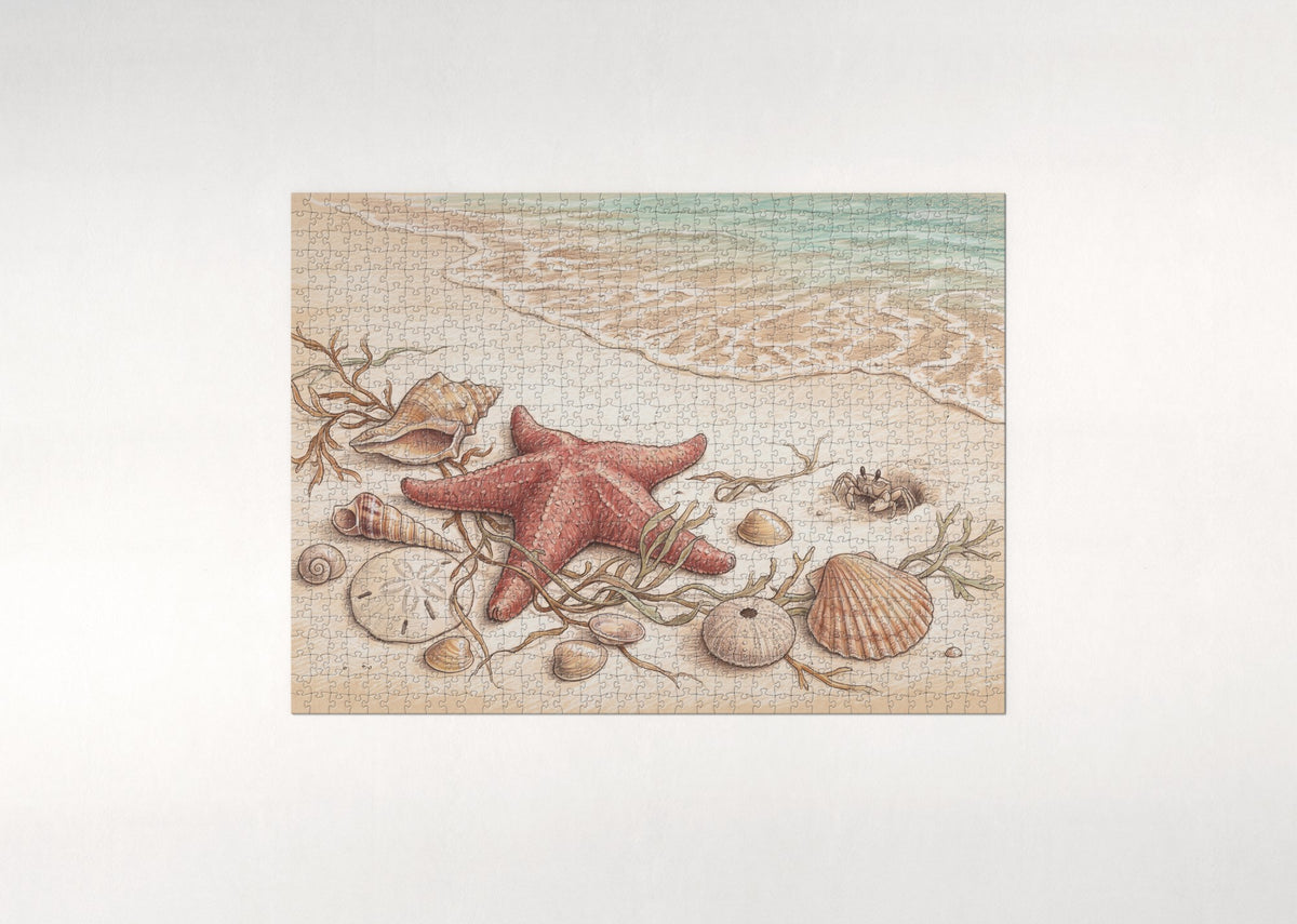 Starfish and Seashells on the Sand jigsaw puzzle - flat puzzle