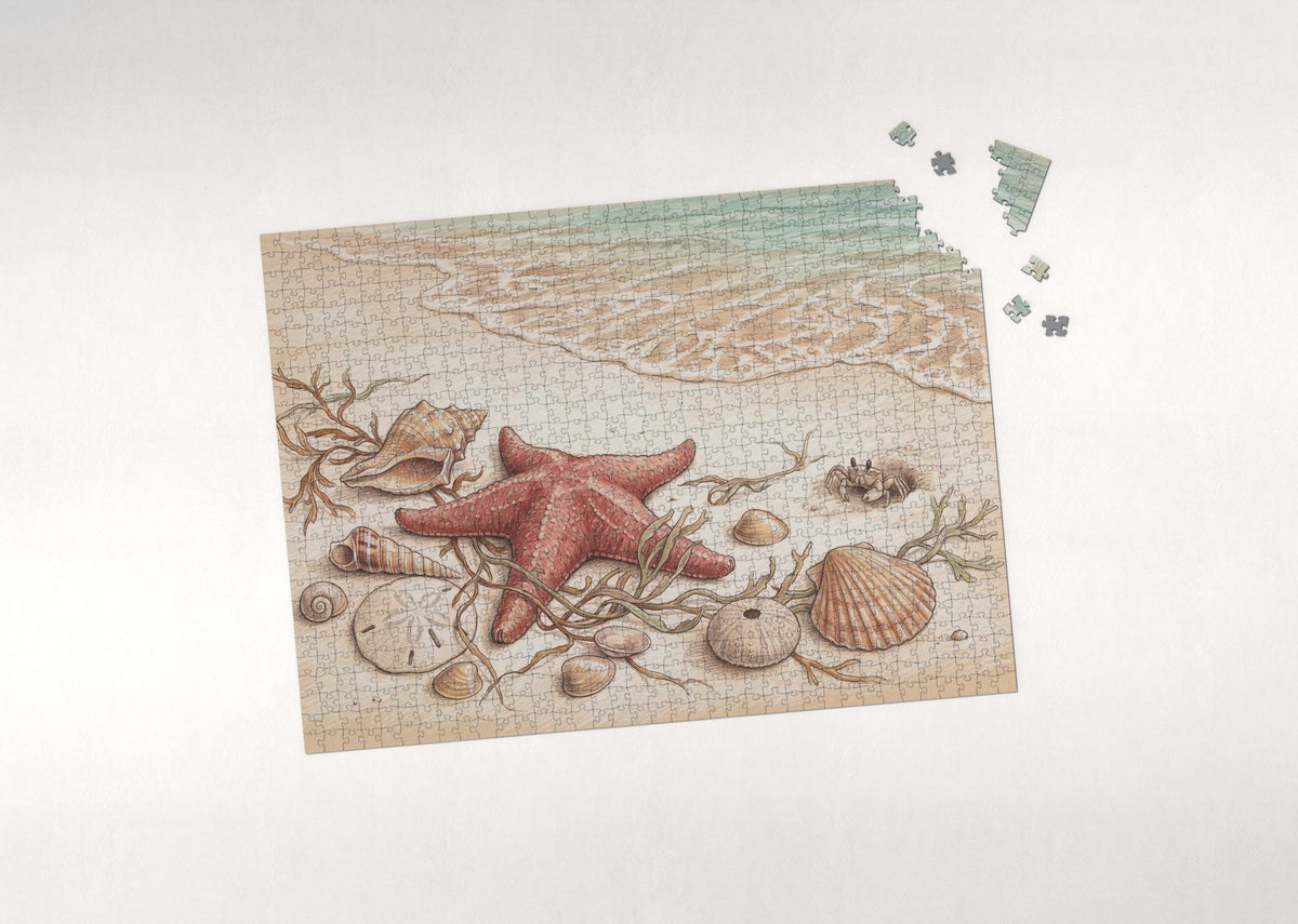 Starfish and Seashells on the Sand jigsaw puzzle - puzzle with loose pieces