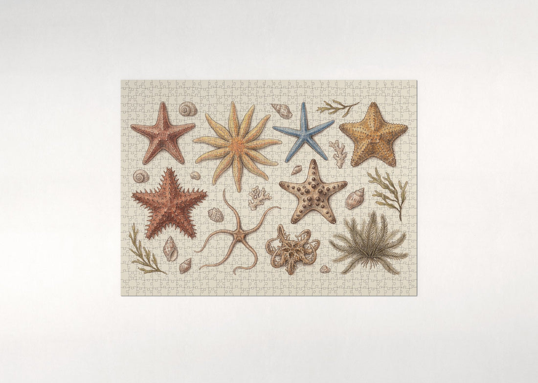 Starfish Collage Vintage Plate jigsaw puzzle - gift box