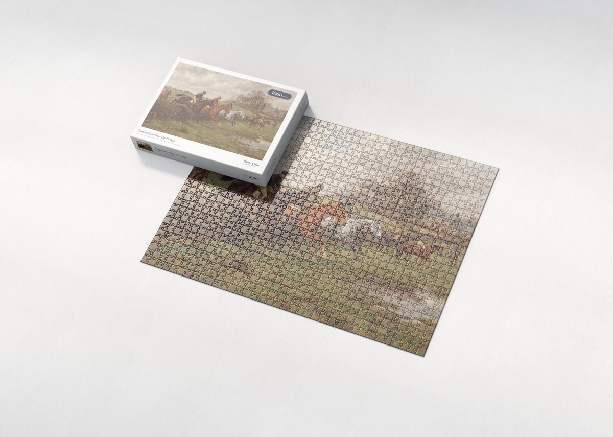 Steeplechase Over the Hedges jigsaw puzzle - box and puzzle