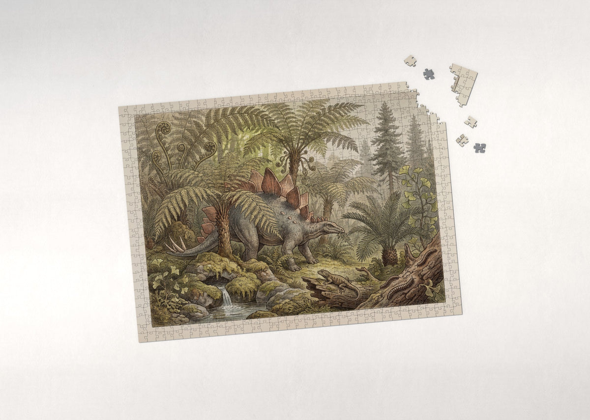 Stegosaurus Among the Giant Ferns jigsaw puzzle - puzzle with loose pieces