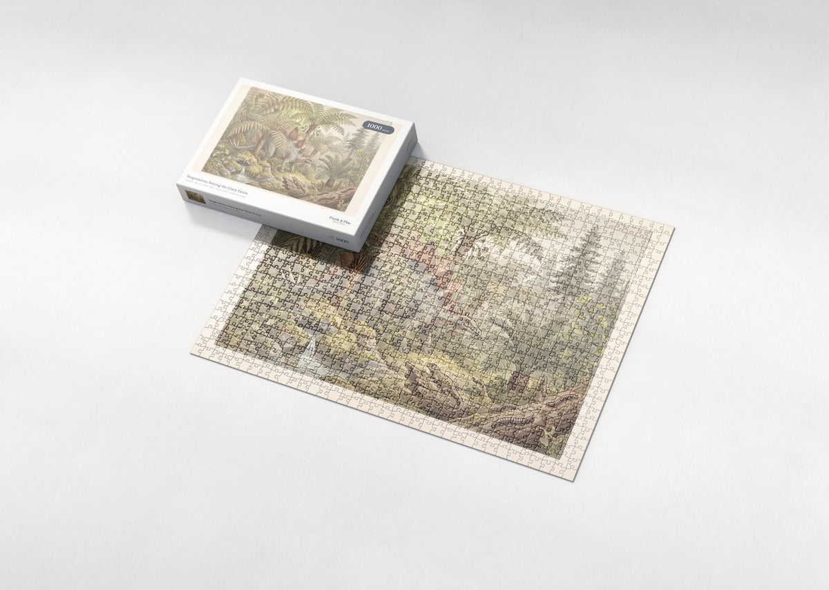 Stegosaurus Among the Giant Ferns jigsaw puzzle - box and puzzle
