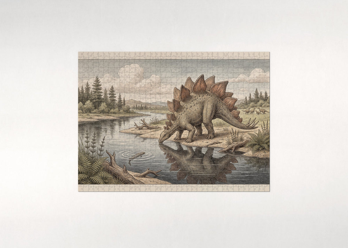 Stegosaurus at the River jigsaw puzzle - flat puzzle