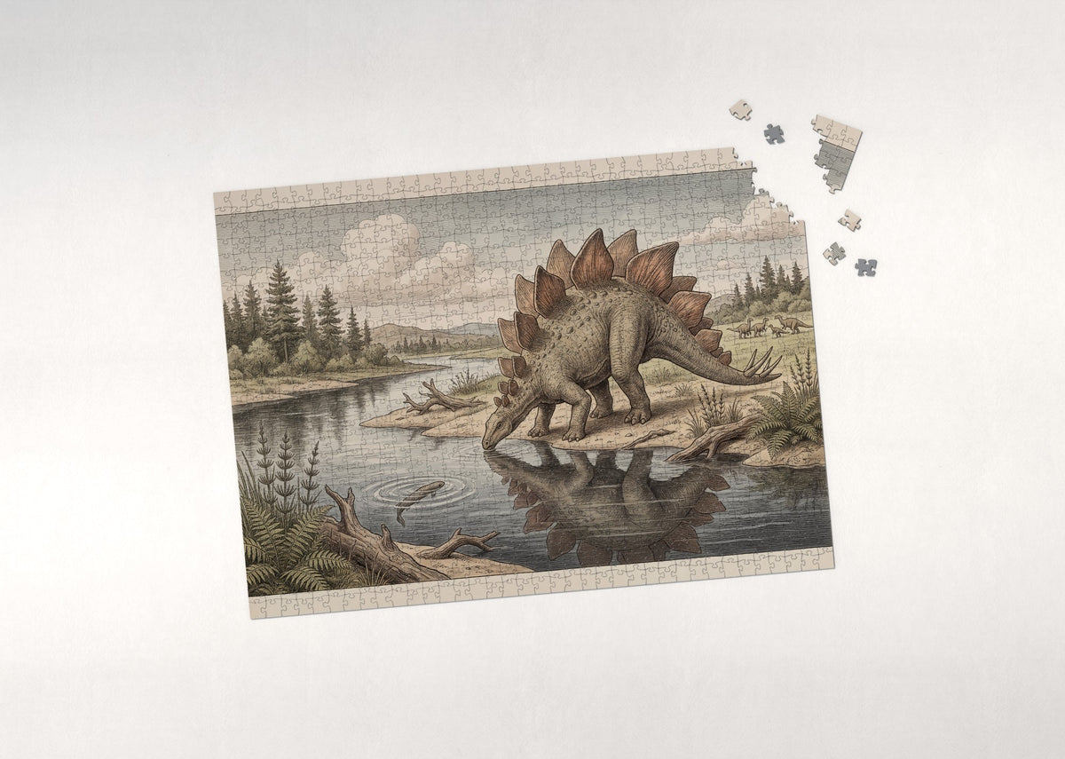 Stegosaurus at the River jigsaw puzzle - puzzle with loose pieces