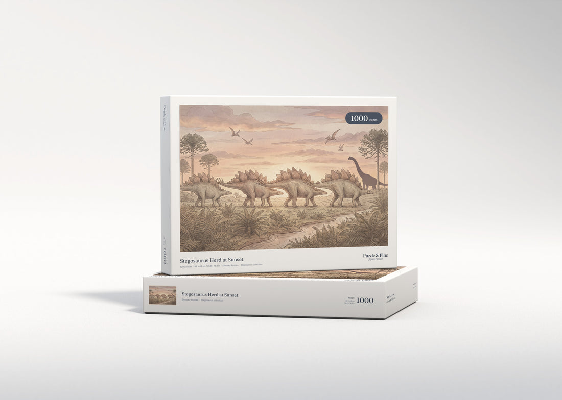 Stegosaurus Herd at Sunset jigsaw puzzle - gift box