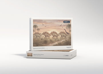 Stegosaurus Herd at Sunset jigsaw puzzle - gift box