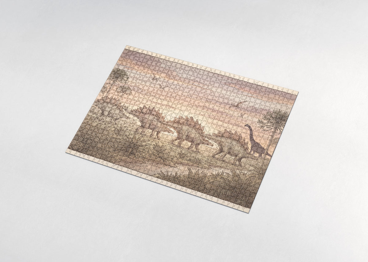 Stegosaurus Herd at Sunset jigsaw puzzle - assembled puzzle