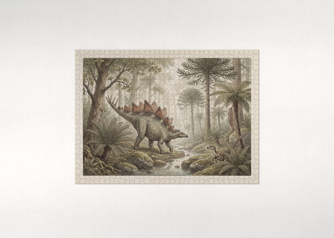 Stegosaurus in the Cycad Forest jigsaw puzzle - gift box