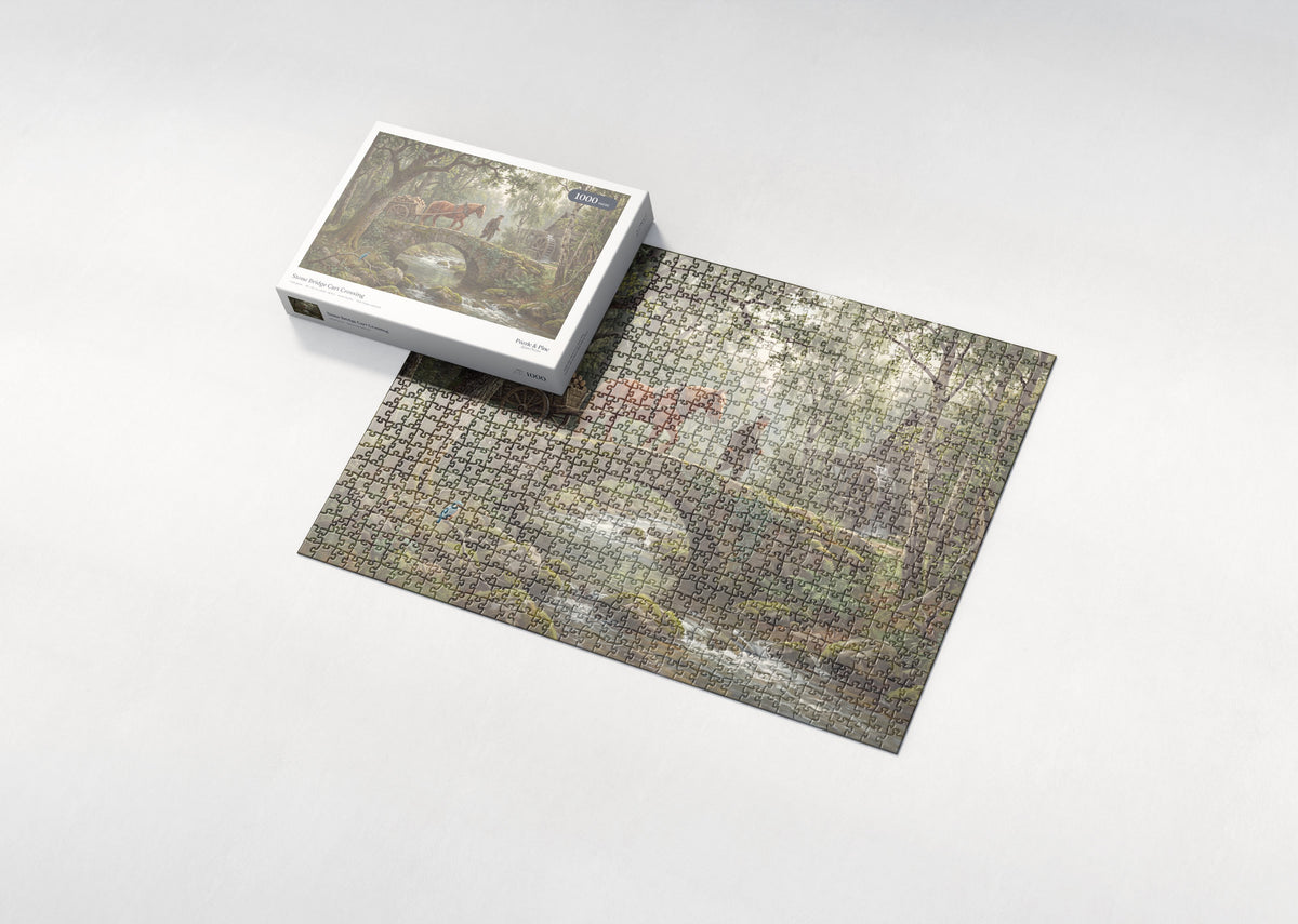 Stone Bridge Cart Crossing jigsaw puzzle - box and puzzle