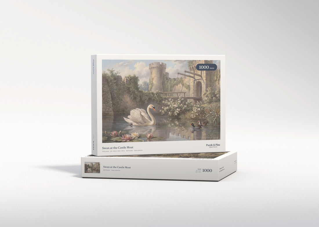 Swan at the Castle Moat jigsaw puzzle - gift box
