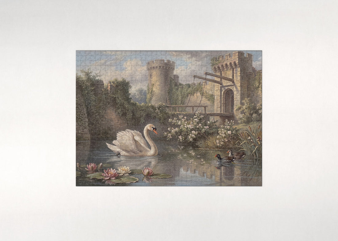 Swan at the Castle Moat jigsaw puzzle - gift box