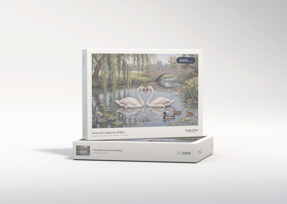 Swan Pair Under the Willow jigsaw puzzle - gift box