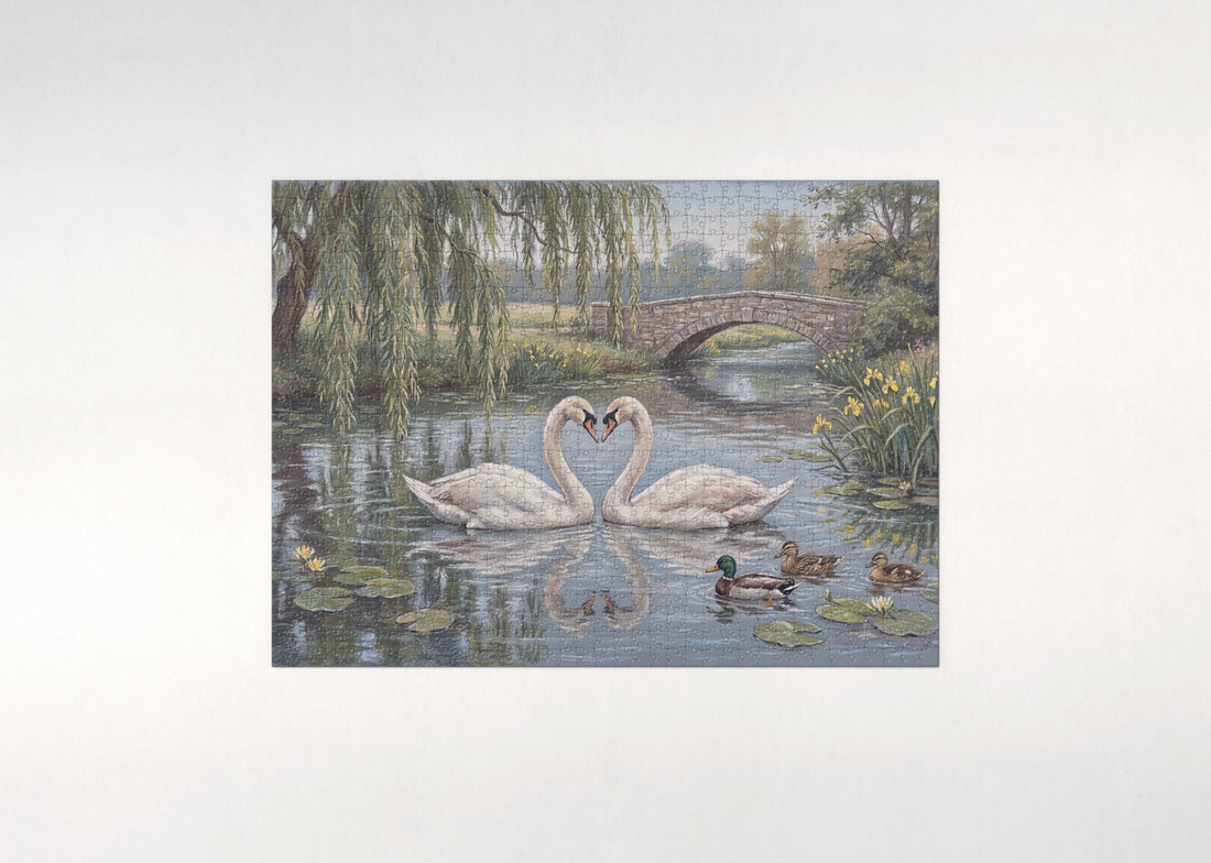 Swan Pair Under the Willow jigsaw puzzle - gift box