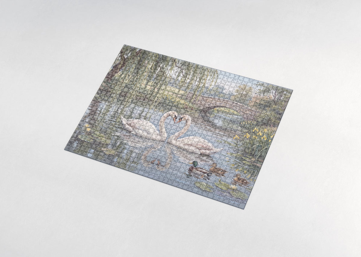 Swan Pair Under the Willow jigsaw puzzle - assembled puzzle
