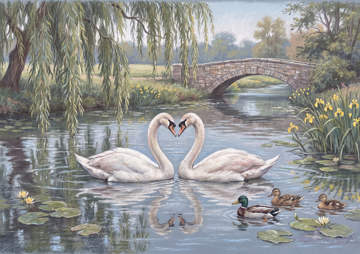 Swan Pair Under the Willow jigsaw puzzle