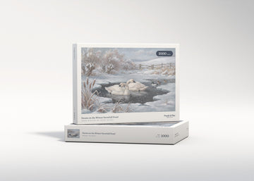 Swans on the Winter Snowfall Pond jigsaw puzzle - gift box