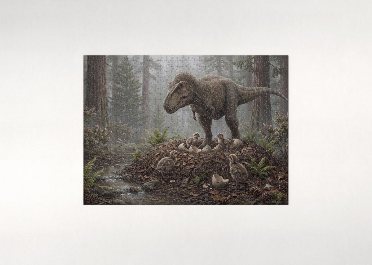 T Rex and Hatchlings at the Nest jigsaw puzzle - flat puzzle