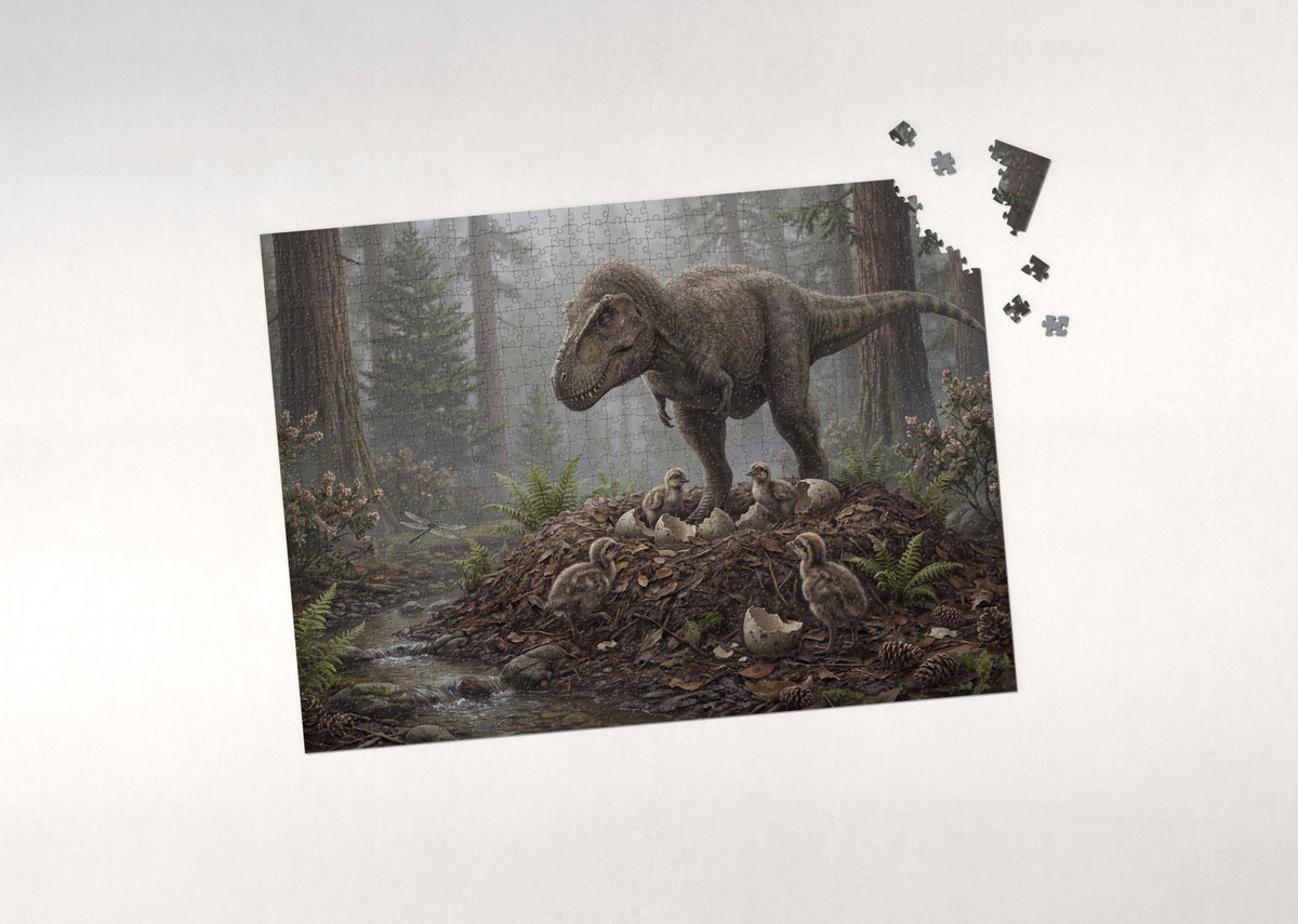 T Rex and Hatchlings at the Nest jigsaw puzzle - puzzle with loose pieces