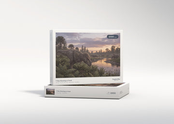 T Rex Hunting at Dusk jigsaw puzzle - gift box