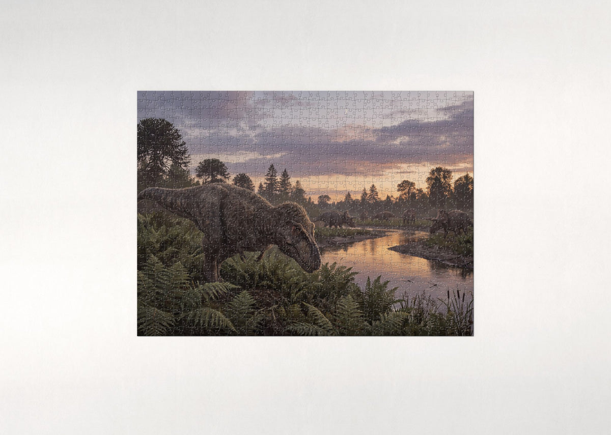 T Rex Hunting at Dusk jigsaw puzzle - flat puzzle