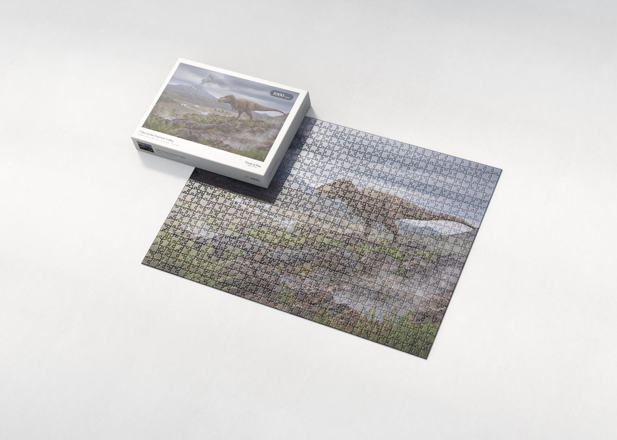 T Rex in the Volcanic Valley jigsaw puzzle - box and puzzle