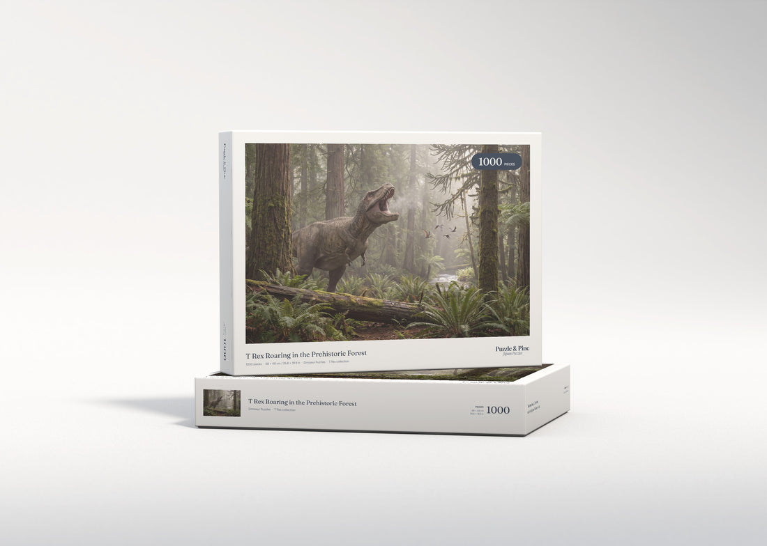 T Rex Roaring in the Prehistoric Forest jigsaw puzzle - gift box