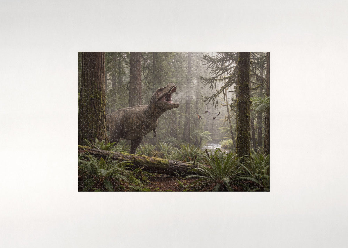 T Rex Roaring in the Prehistoric Forest jigsaw puzzle - flat puzzle