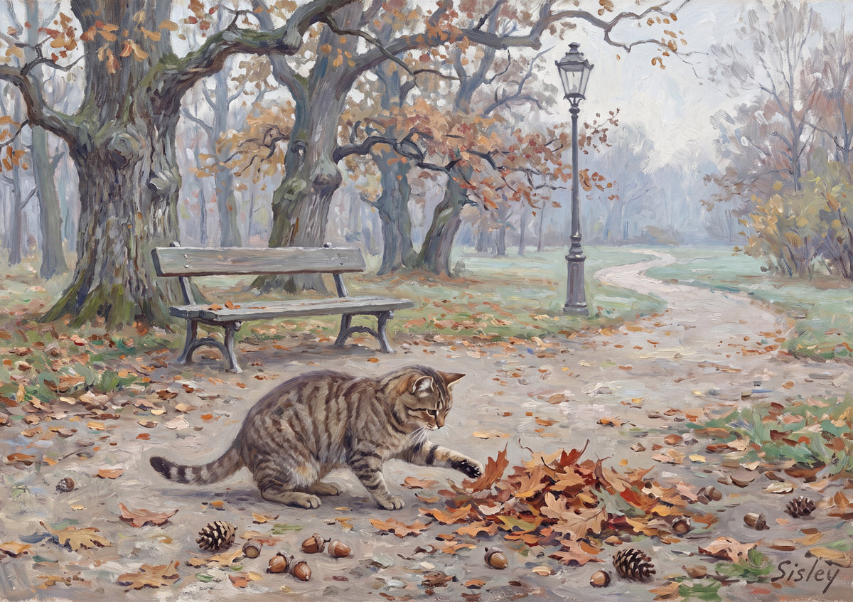 Tabby Cat Among the Fallen Leaves jigsaw puzzle