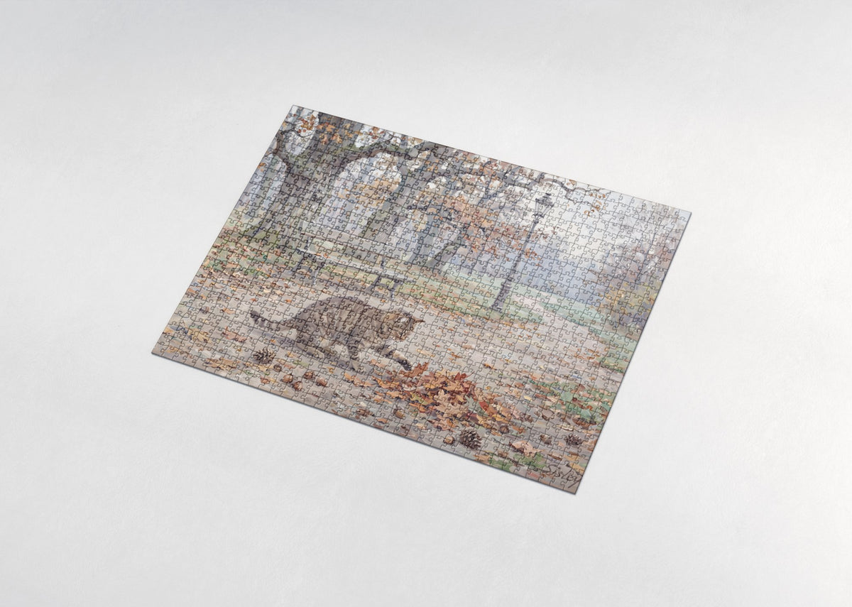 Tabby Cat Among the Fallen Leaves jigsaw puzzle - assembled puzzle