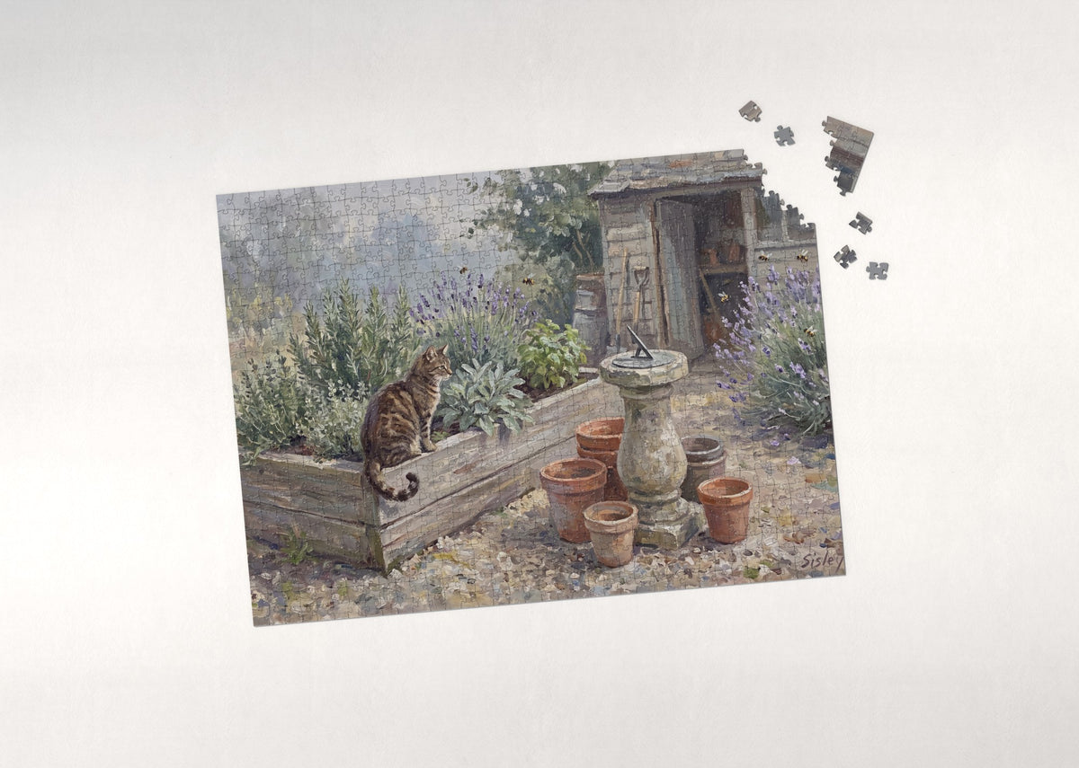 Tabby Cat In the Herb Garden jigsaw puzzle - puzzle with loose pieces