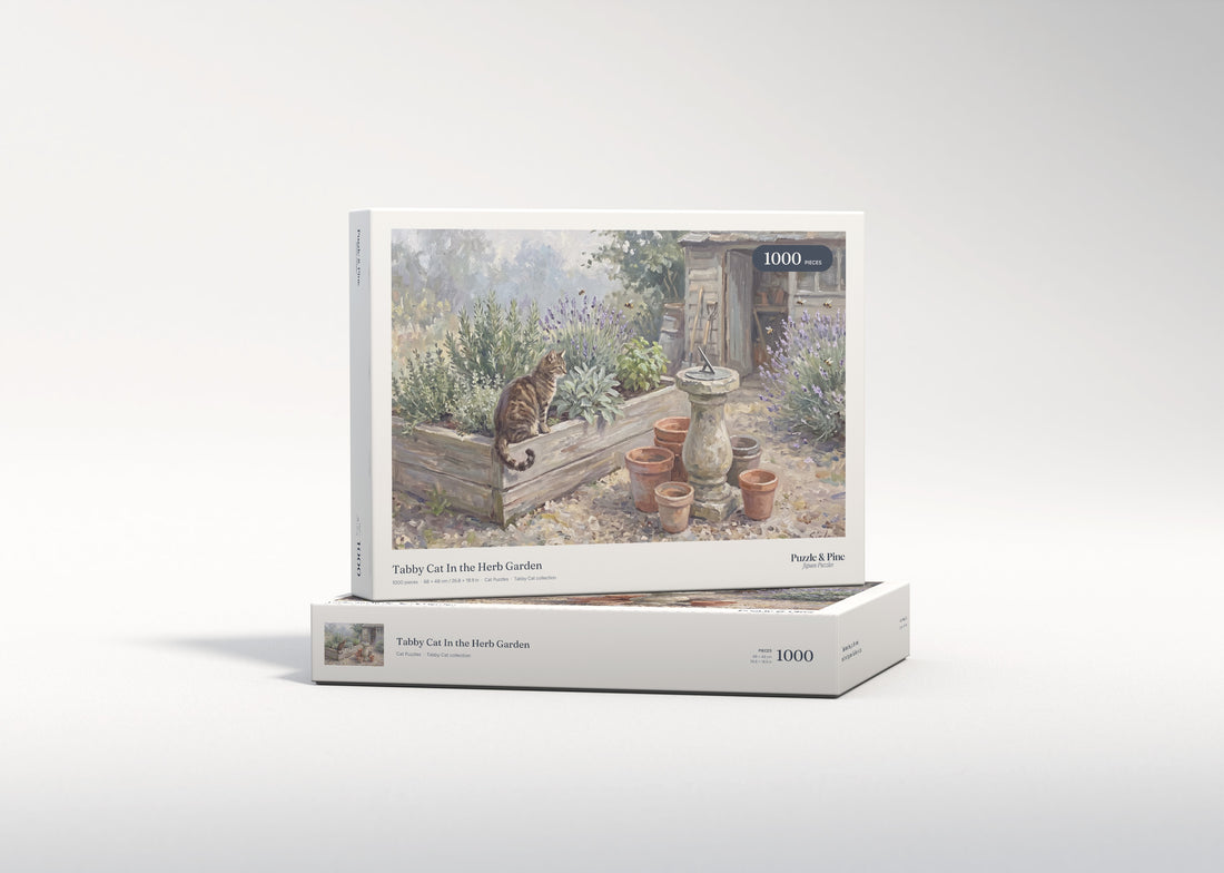 Tabby Cat In the Herb Garden jigsaw puzzle - gift box