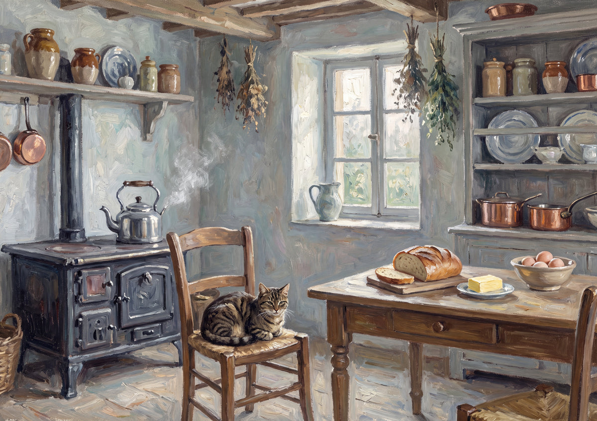 Tabby Cat In the Warm Kitchen Morning jigsaw puzzle