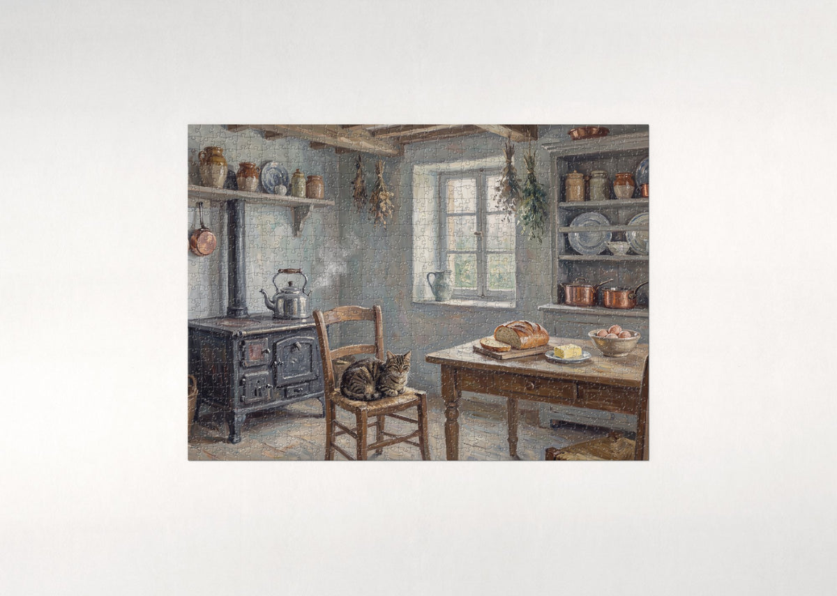 Tabby Cat In the Warm Kitchen Morning jigsaw puzzle - flat puzzle