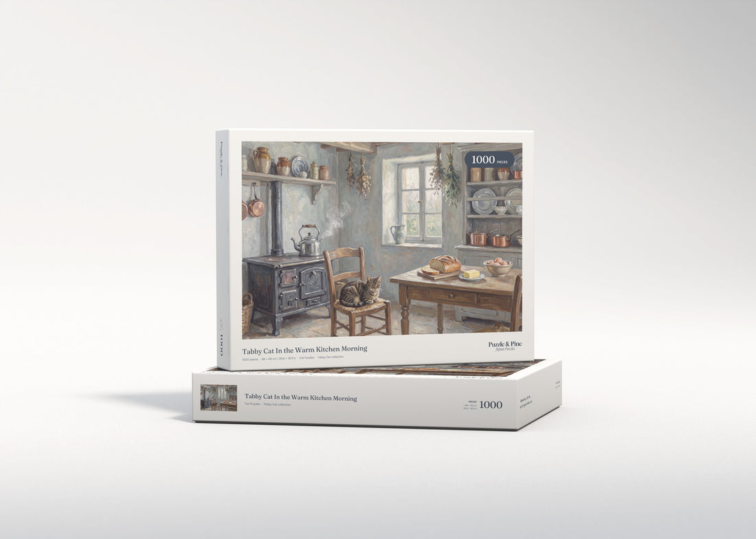 Tabby Cat In the Warm Kitchen Morning jigsaw puzzle - gift box