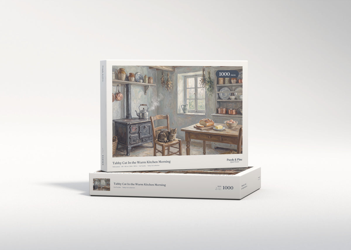 Tabby Cat In the Warm Kitchen Morning jigsaw puzzle - gift box