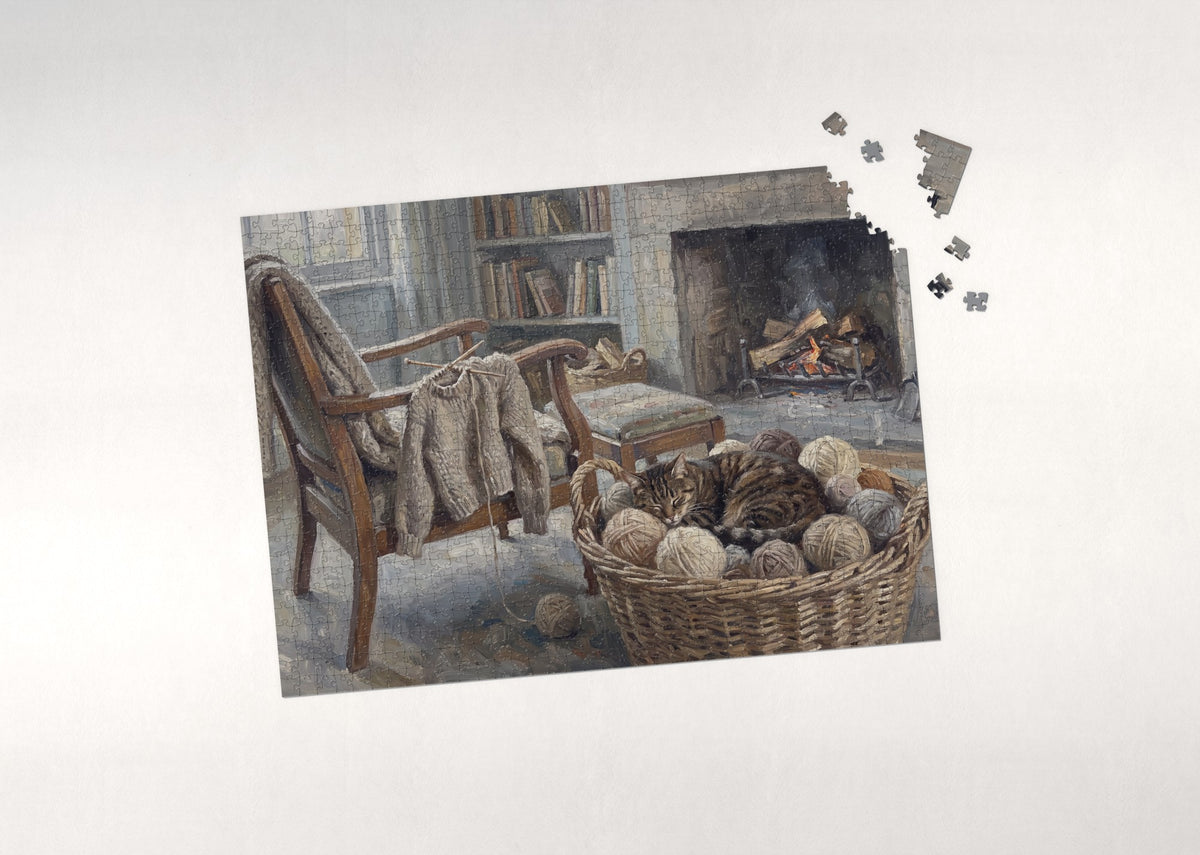 Tabby Cat In the Yarn Basket jigsaw puzzle - puzzle with loose pieces